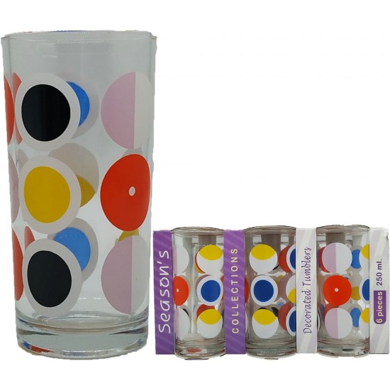 ΠΟΤΗΡΙΑ ΝΕΡΟΥ ΓΥΑΛΙΝΑ ΣΩΛΗΝΕΣ COLORFUL CIRCLES ΣΕΤ 6ΤΕΜ 260ML